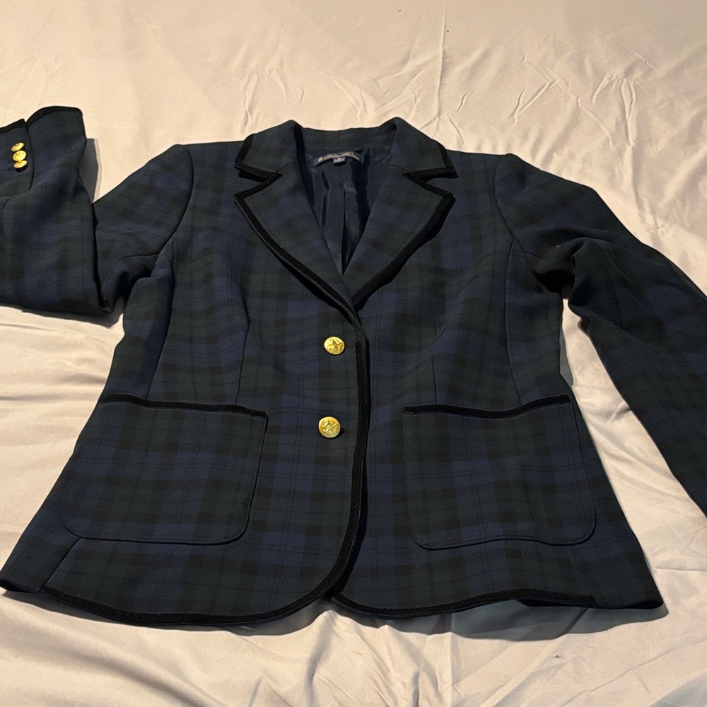 Brooks Brothers Navy Plaid Blazer with Gold Buttons